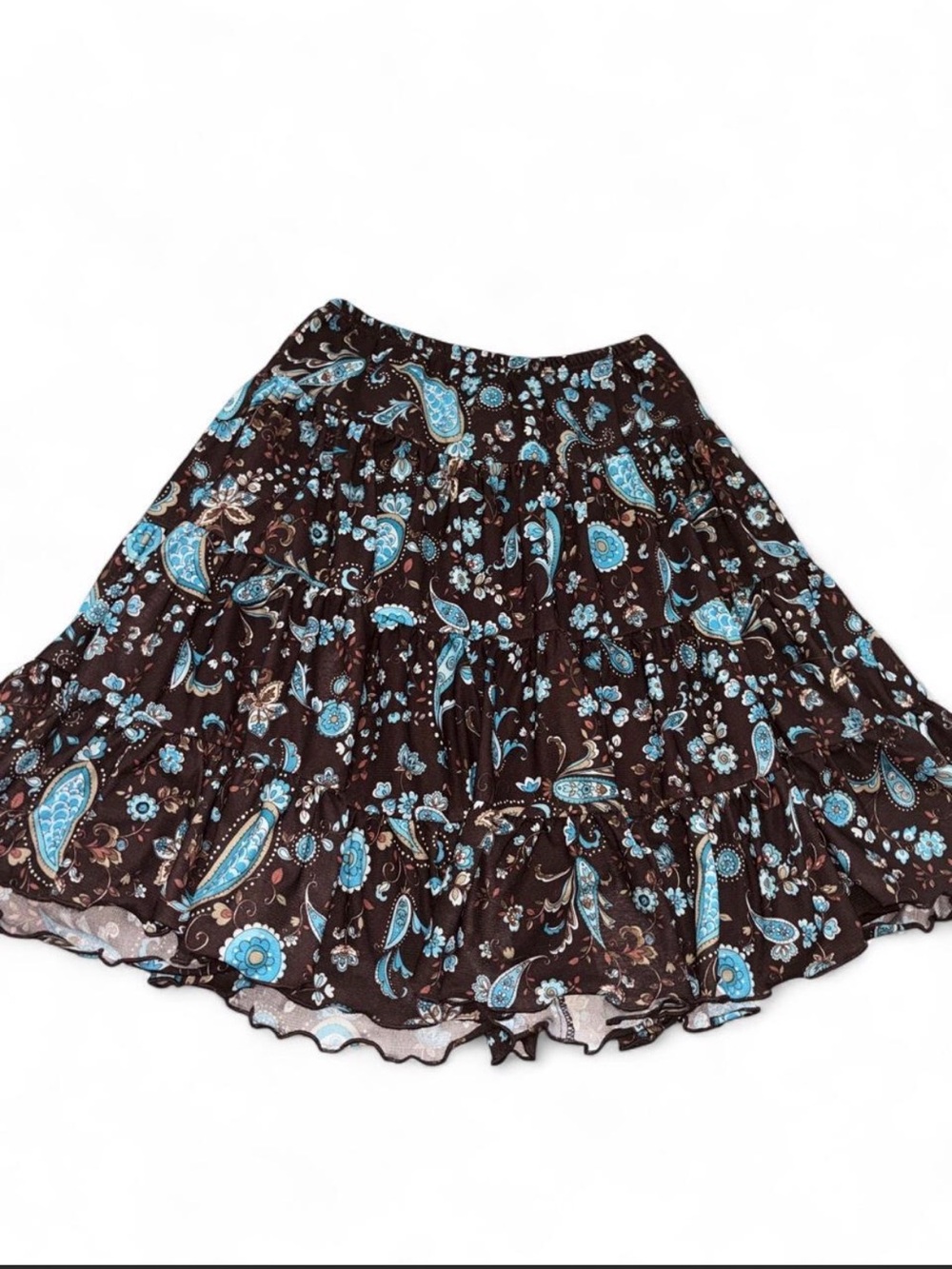 George Brown Skirt with Bright Blue Paisley and Floral Print